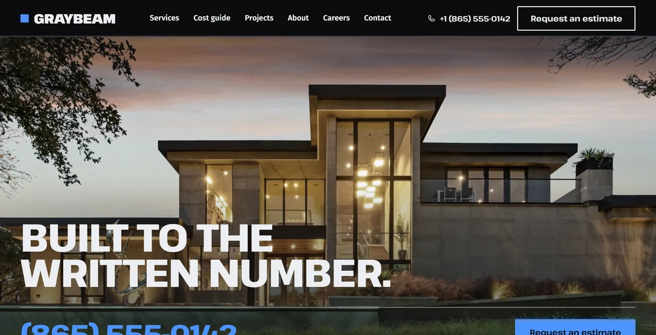 Preview of the sample site for a builder